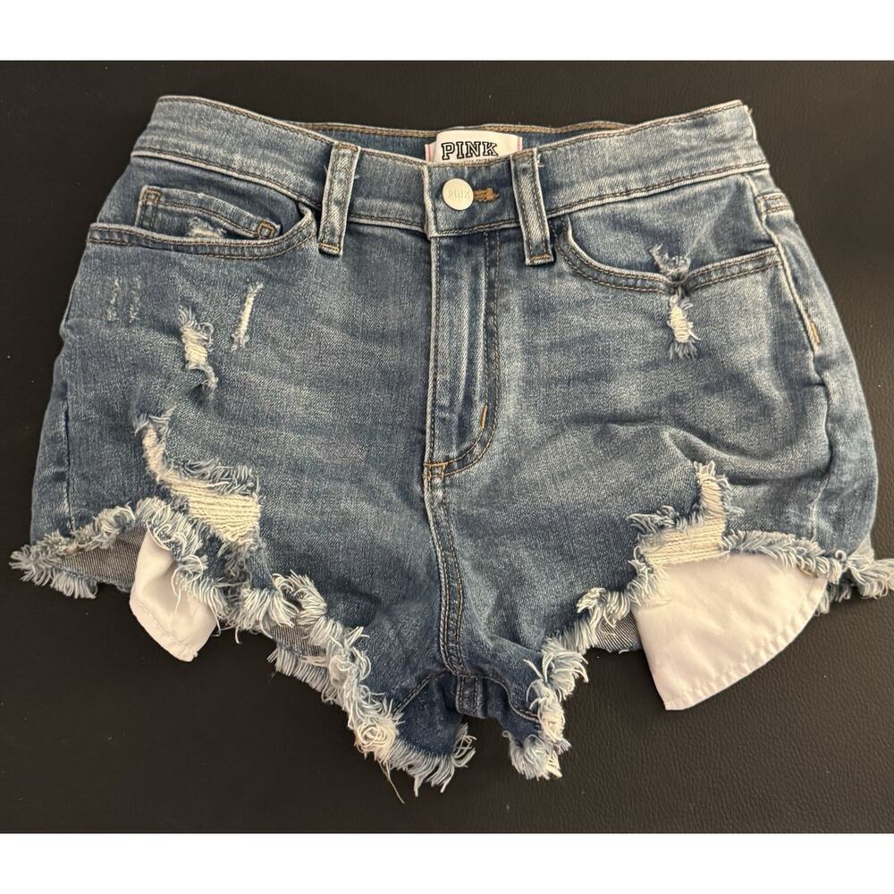 Victoria's Secret Pink Distressed Frayed Denim Shorts Size 0